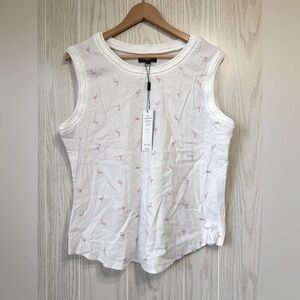 For Cynthia Rowley Linen Blend Top With Pink Flamingos Size L NWT